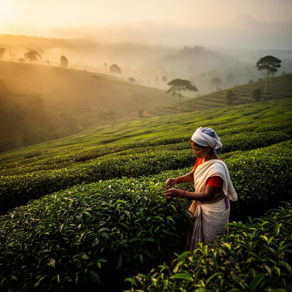 Sri Lankan tea plantation at golden hour